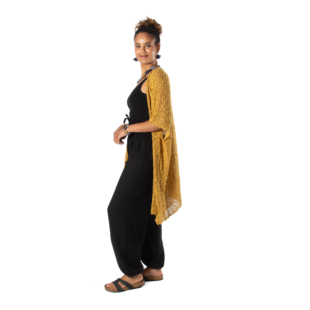 Mid Length Mustard Popcorn Knit Kimono - Shopthatapp.ca
