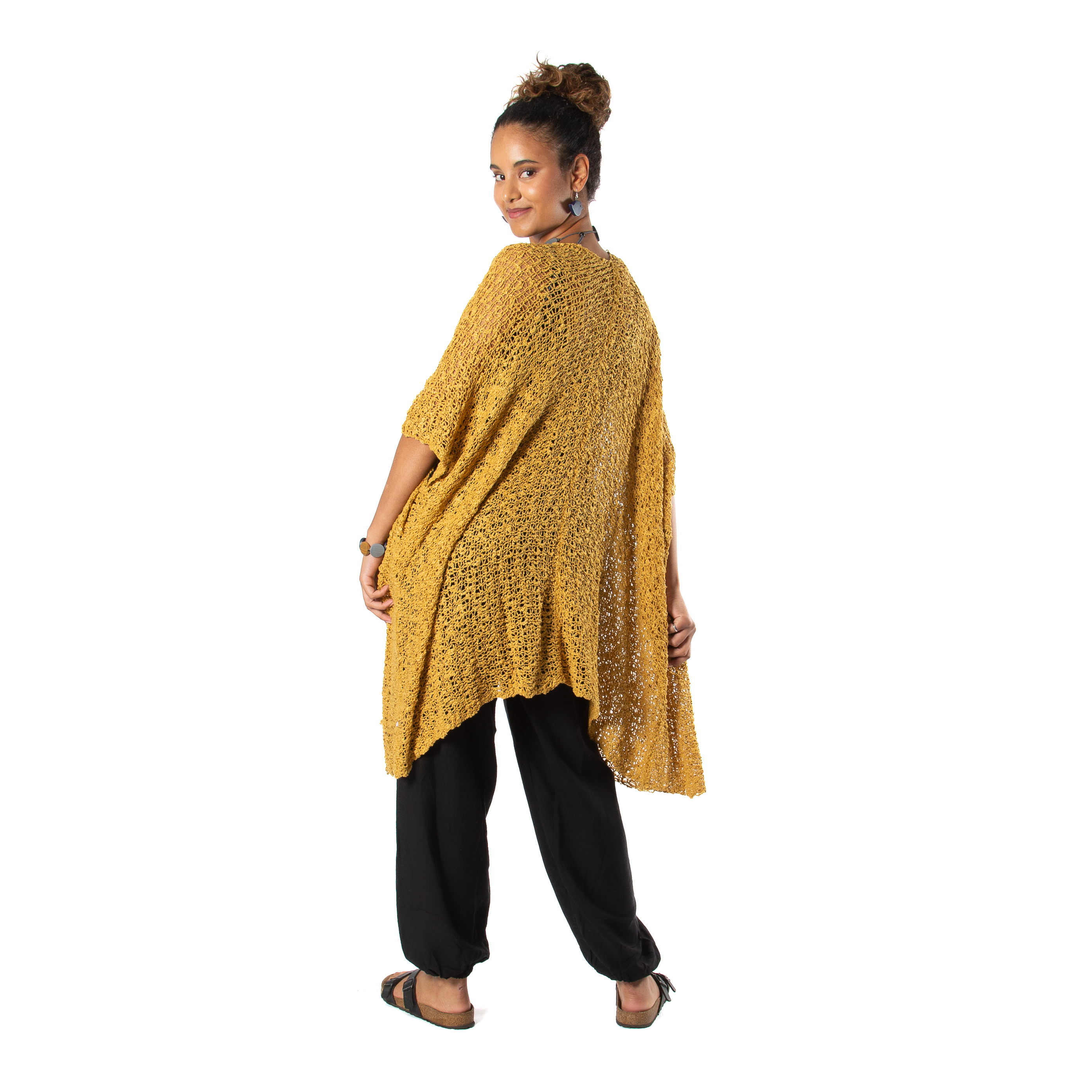 Mid Length Mustard Popcorn Knit Kimono - Shopthatapp.ca