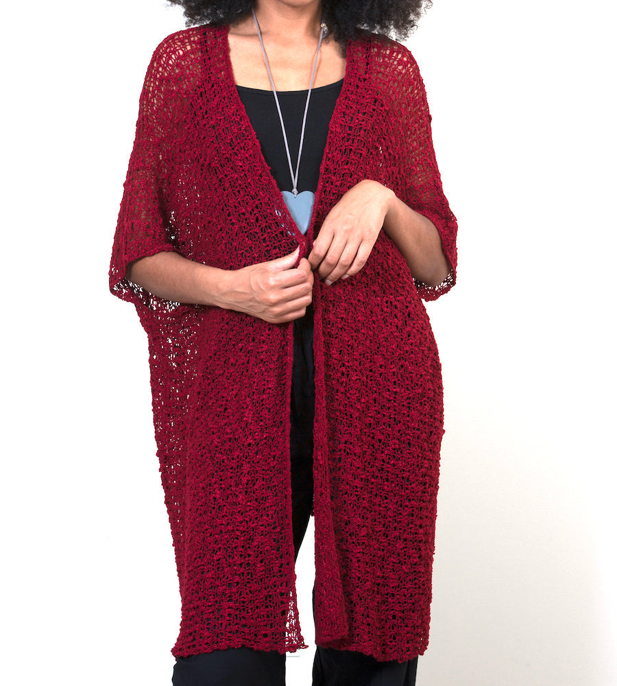 Mid Length Popcorn Knit Kimono - Claret Red - Shopthatapp.ca