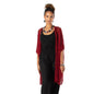 Mid-length red popcorn knit kimono by Suzie Blue Canada featuring a cozy, textured design and relaxed fit.