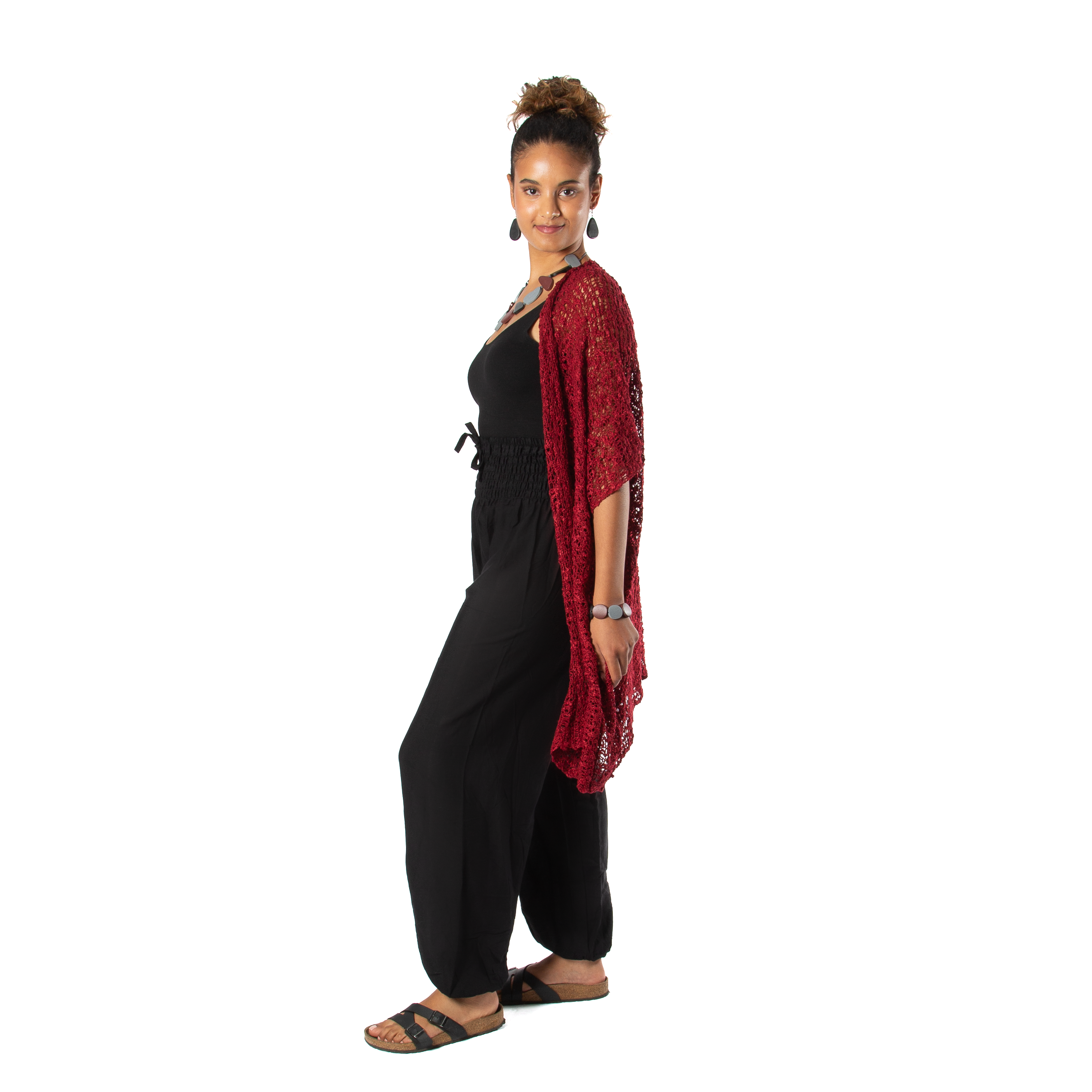 Mid Length Popcorn Knit Kimono - Claret Red - Shopthatapp.ca