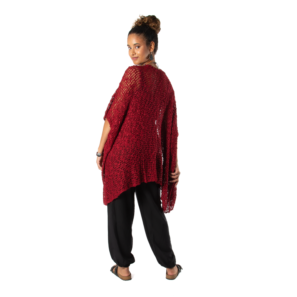 Mid Length Popcorn Knit Kimono - Claret Red - Shopthatapp.ca