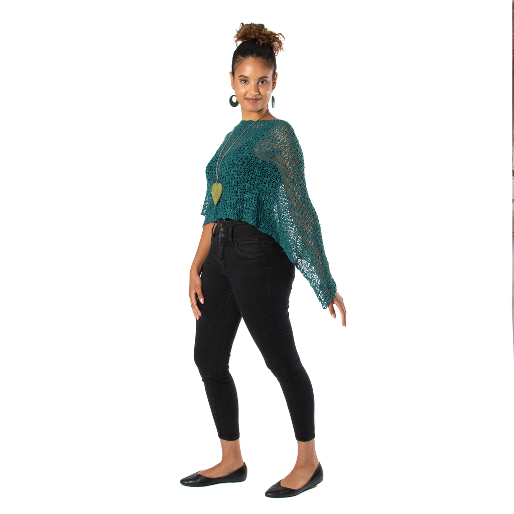 Short Popcorn Knit Poncho Jade for Effortless Chic Style - Shopthatapp.ca