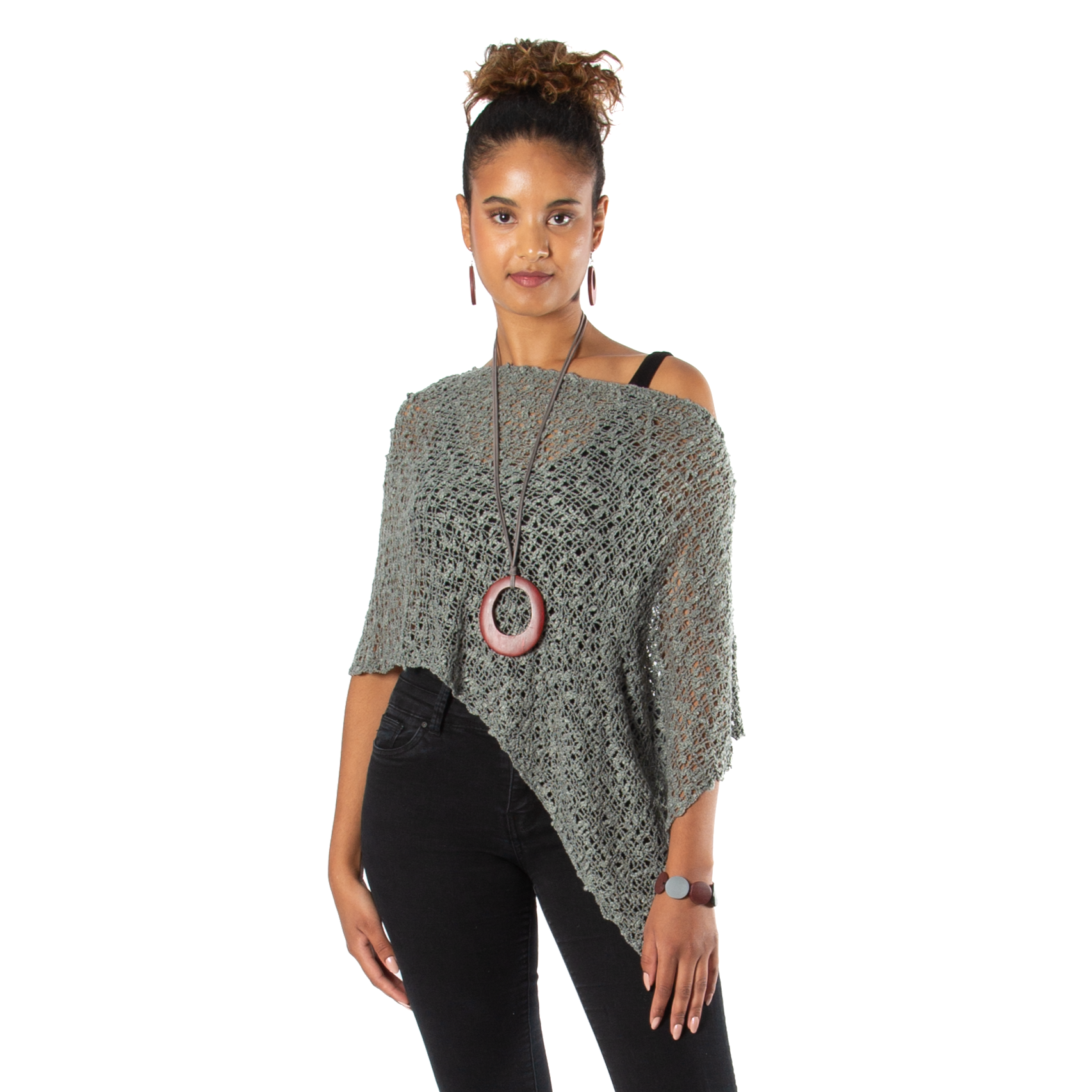 Short Popcorn Knit Poncho - Grey - Shopthatapp.ca