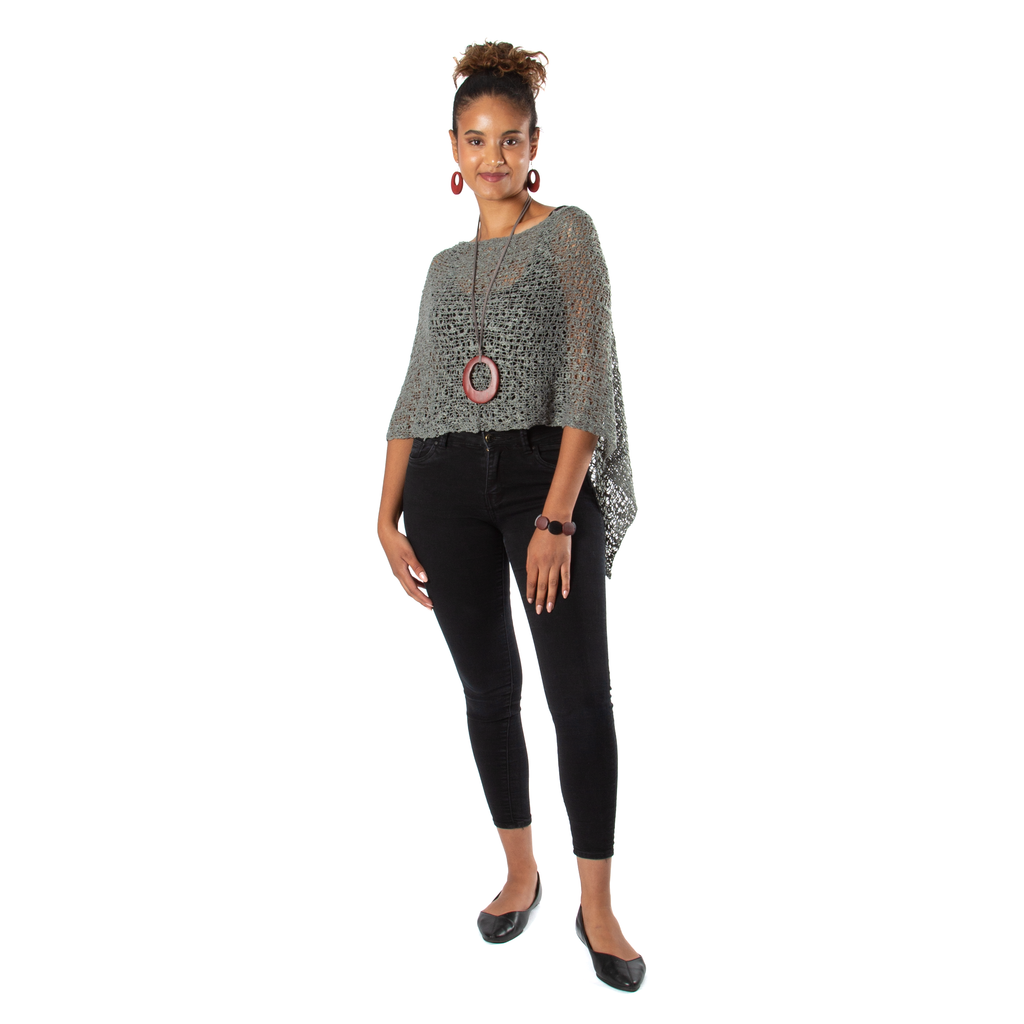 Short Popcorn Knit Poncho - Grey - Shopthatapp.ca