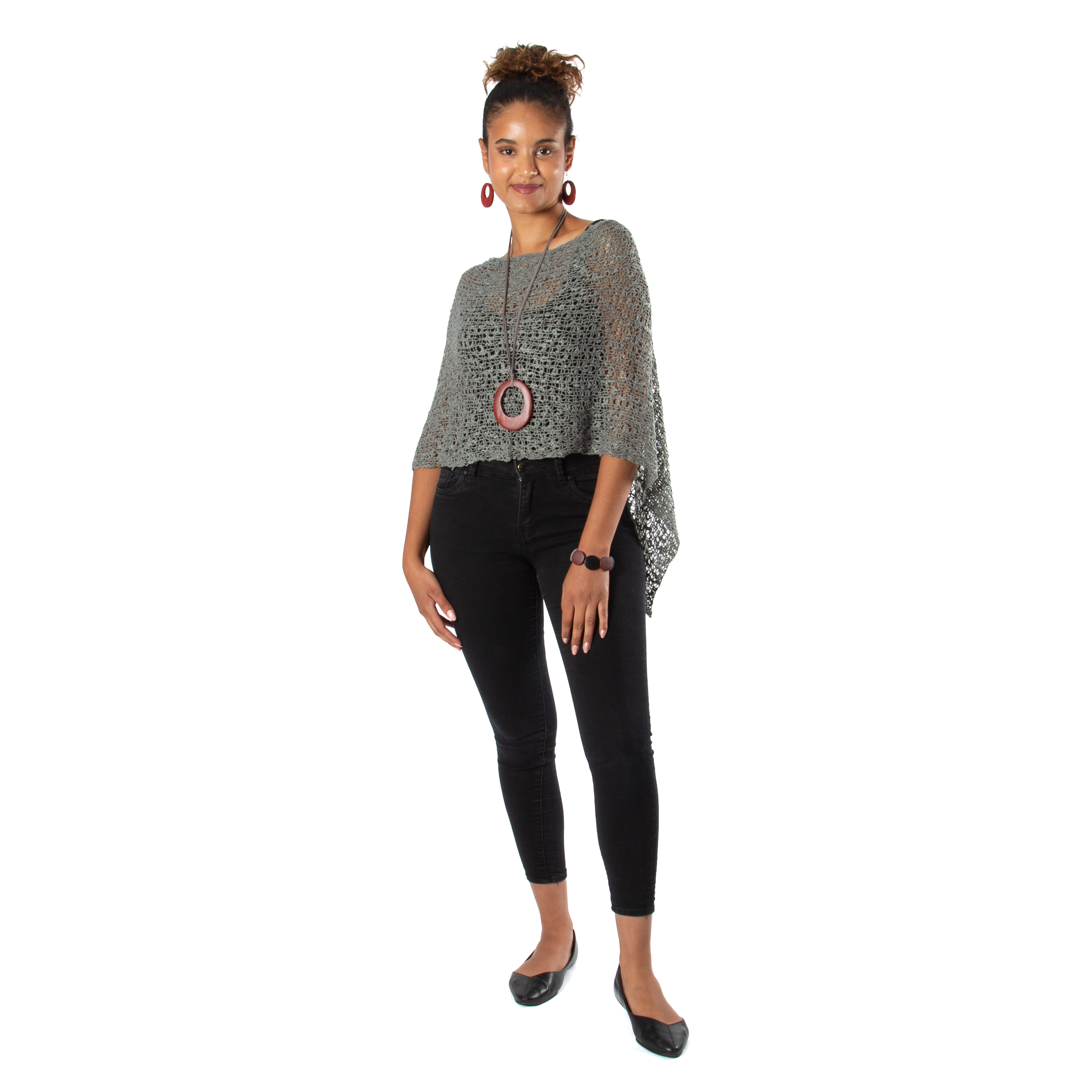 Short Popcorn Knit Poncho - Grey - Shopthatapp.ca