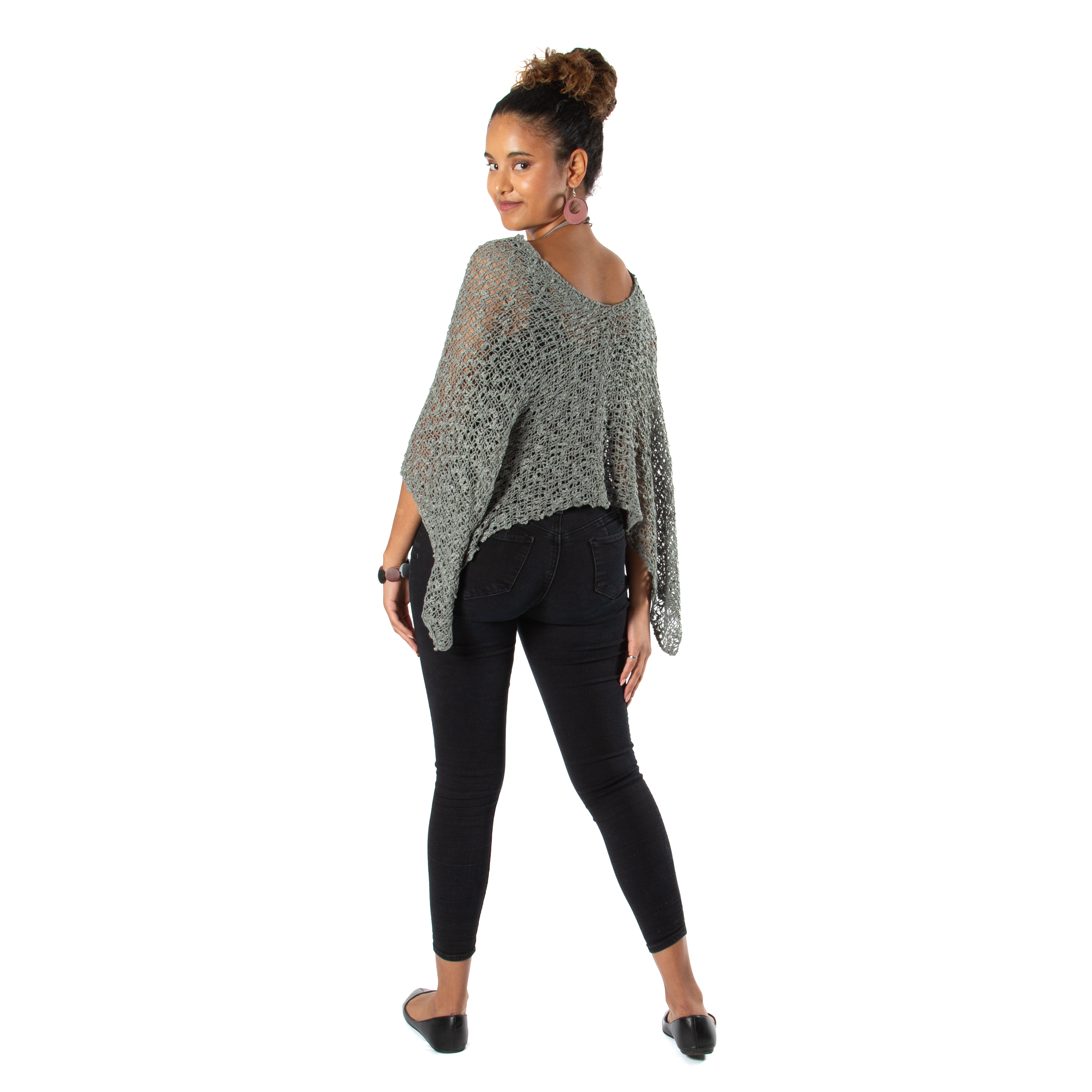 Short Popcorn Knit Poncho - Grey - Shopthatapp.ca