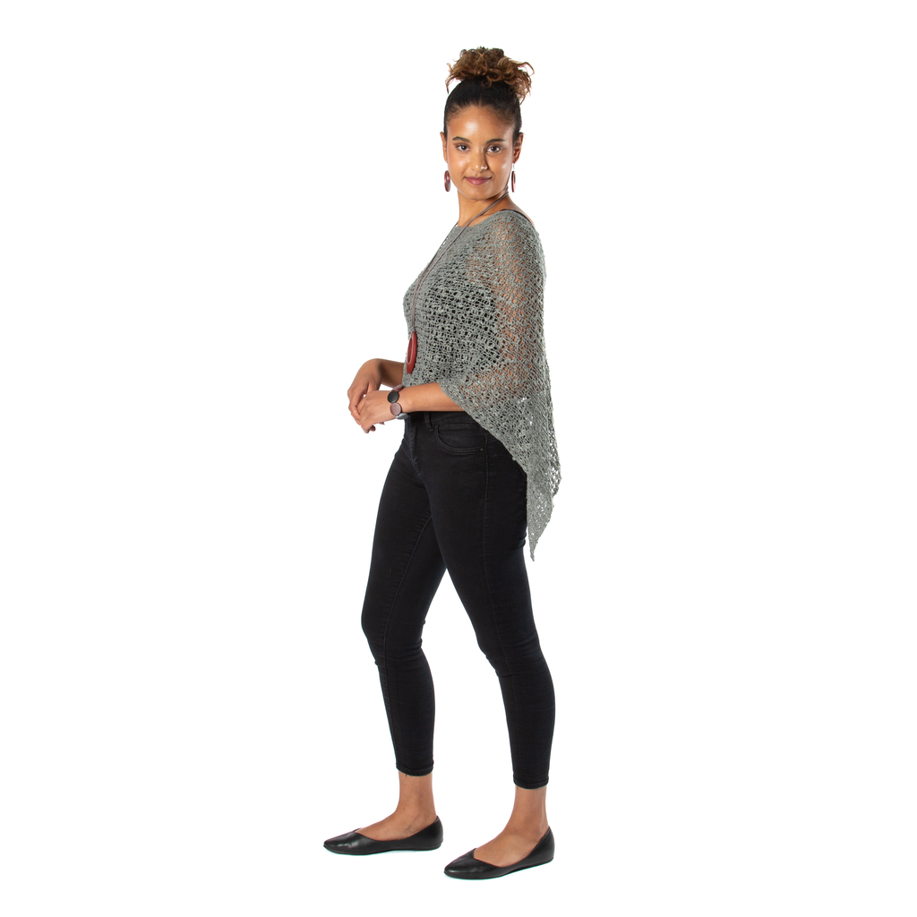 Short Popcorn Knit Poncho - Grey - Shopthatapp.ca