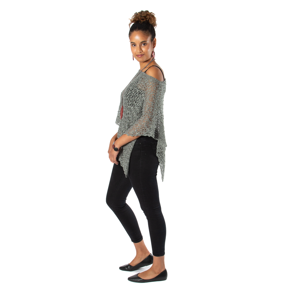 Short Popcorn Knit Poncho - Grey - Shopthatapp.ca
