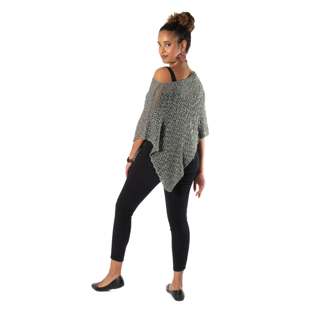 Short Popcorn Knit Poncho - Grey - Shopthatapp.ca