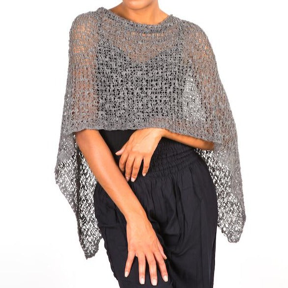 Short Popcorn Knit Poncho - Grey - Shopthatapp.ca