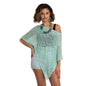 Mint short popcorn knit poncho top by Suzie Blue Canada, featuring textured fabric and relaxed fit.