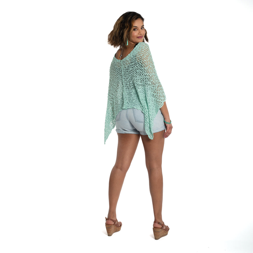 Short Popcorn Knit Poncho - Mint - Shopthatapp.ca
