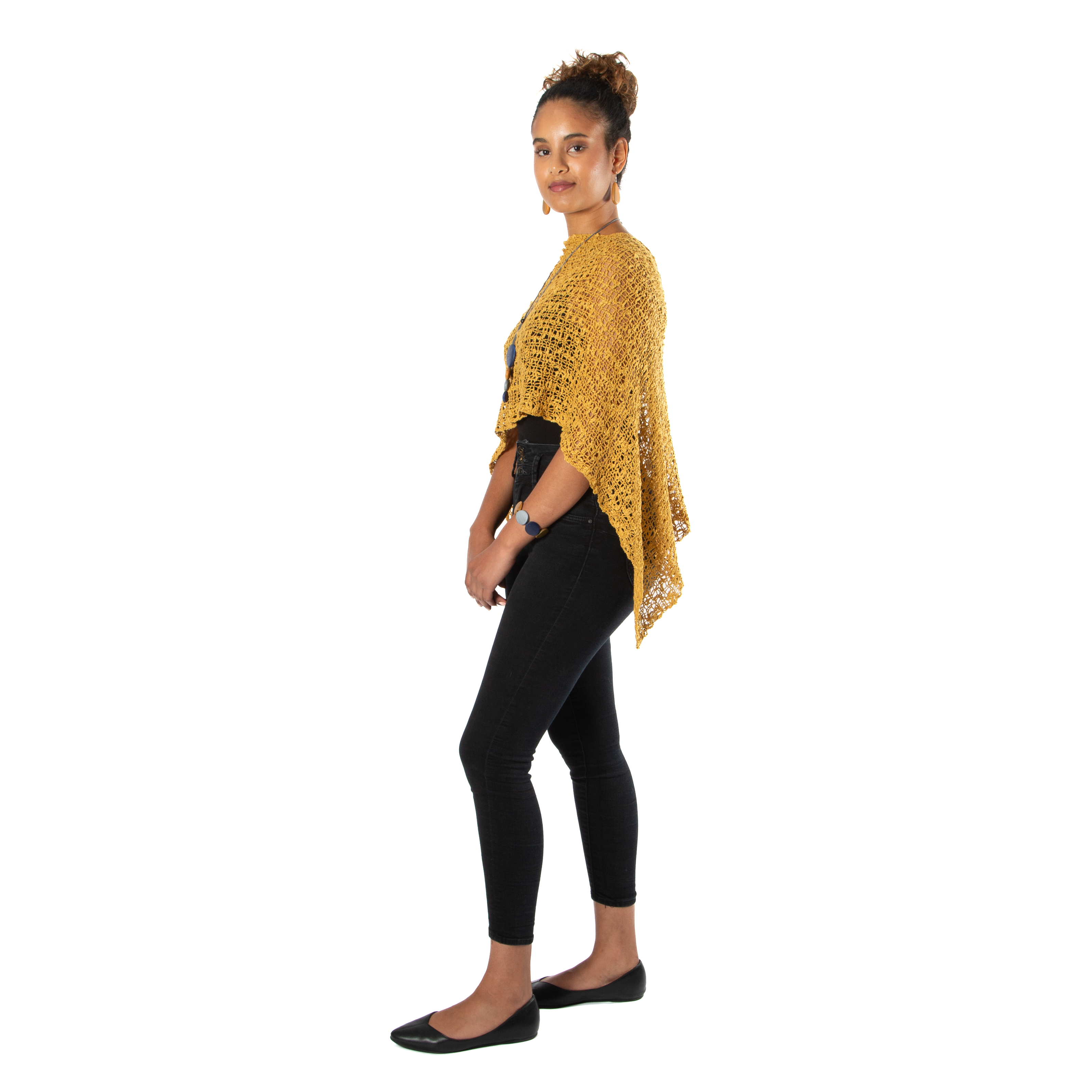 Short Popcorn Knit Poncho in Saffron - Stylish Saffron Knit Poncho for Women - Shopthatapp.ca