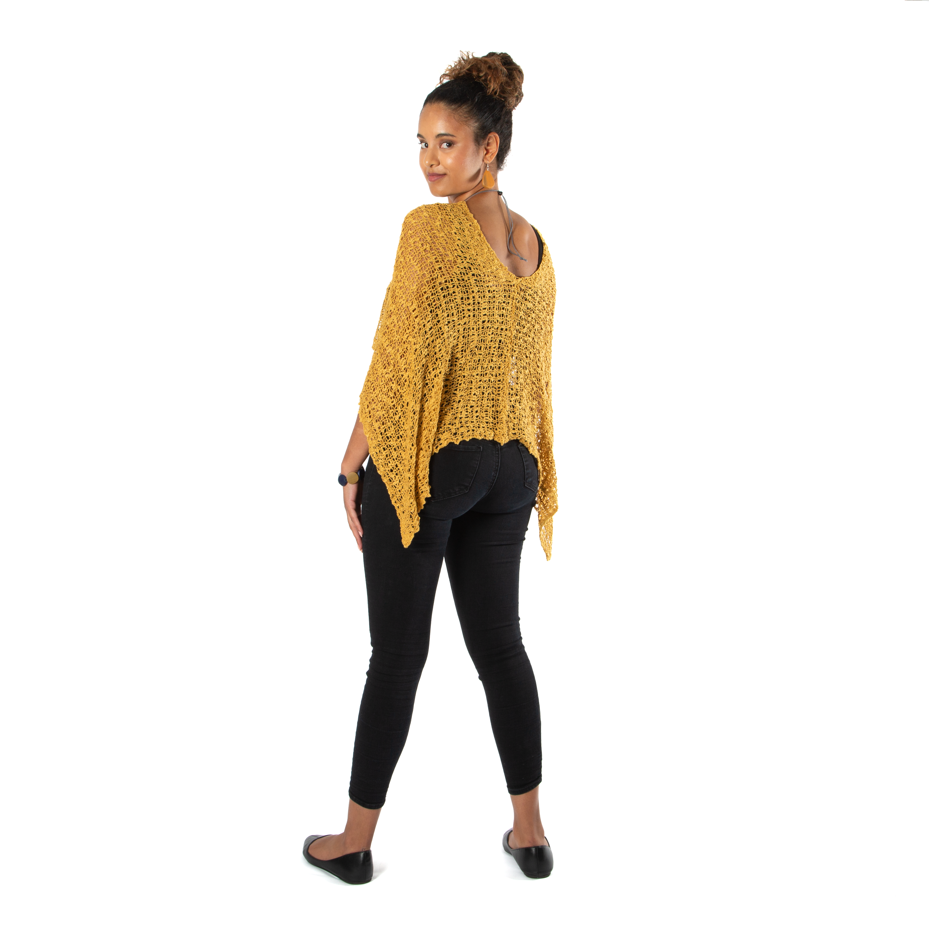 Short Popcorn Knit Poncho in Saffron - Stylish Saffron Knit Poncho for Women - Shopthatapp.ca