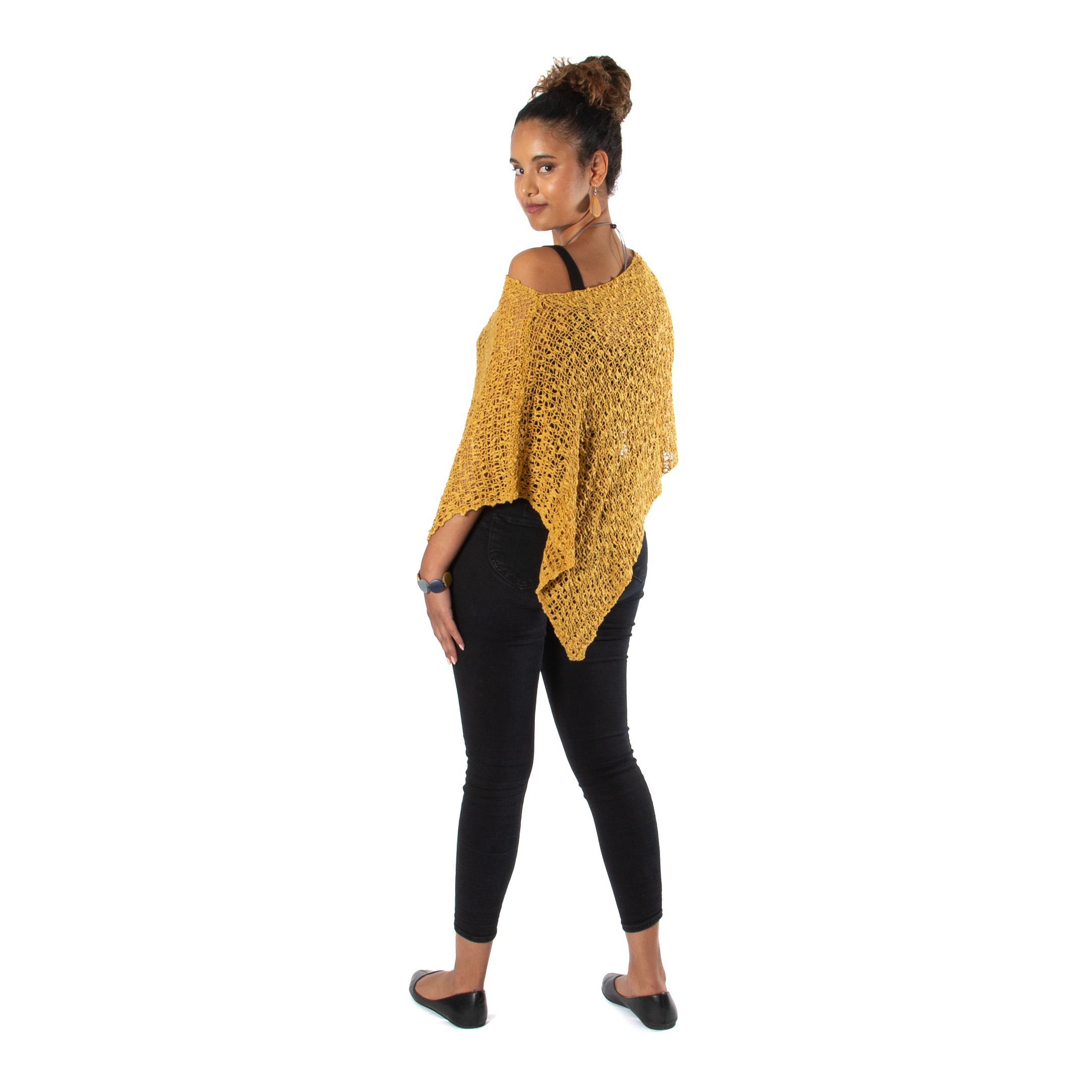 Short Popcorn Knit Poncho in Saffron - Stylish Saffron Knit Poncho for Women - Shopthatapp.ca