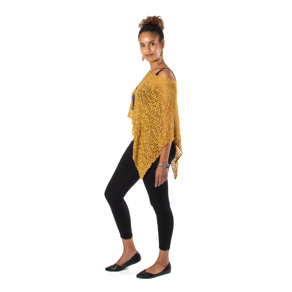 Short Popcorn Knit Poncho in Saffron - Stylish Saffron Knit Poncho for Women - Shopthatapp.ca