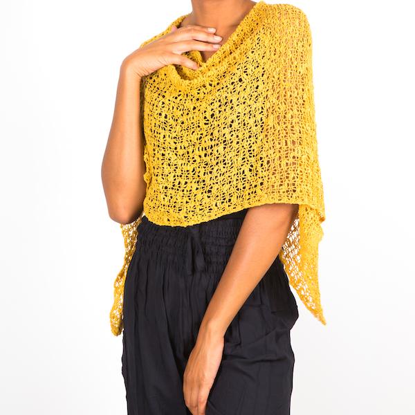 Short Popcorn Knit Poncho in Saffron - Stylish Saffron Knit Poncho for Women - Shopthatapp.ca