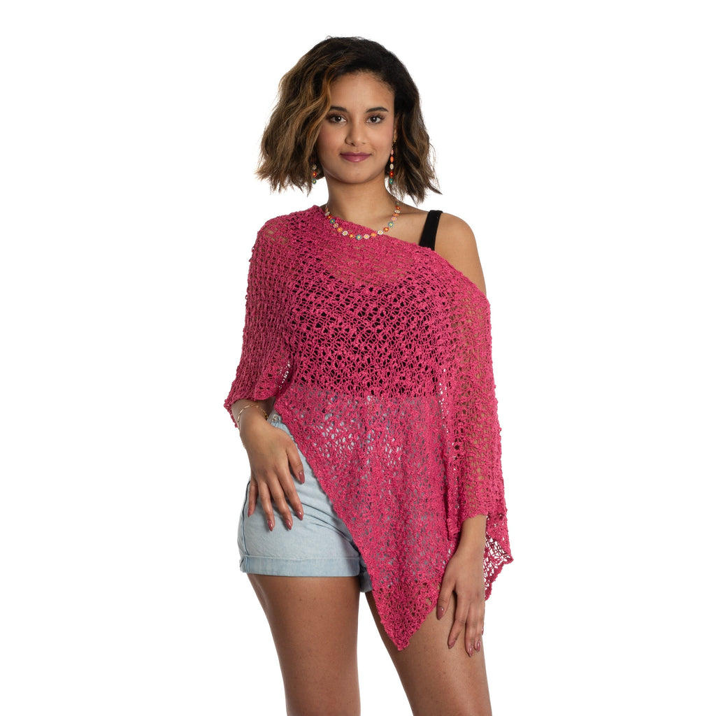Short Popcorn Knit Poncho - Pink - Shopthatapp.ca