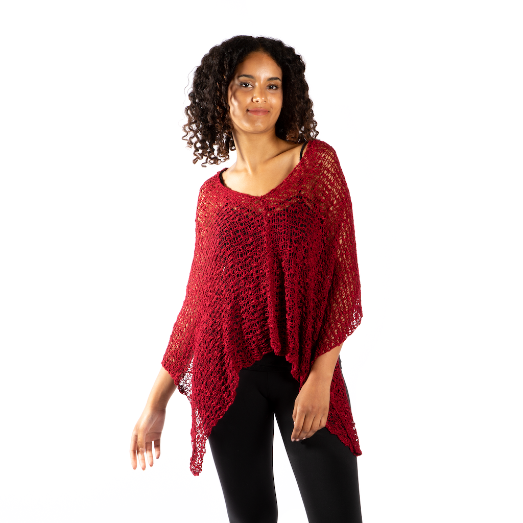 Short Popcorn Knit Poncho in Red - Cozy Red Popcorn Knit Poncho for Every Occasion - Shopthatapp.ca