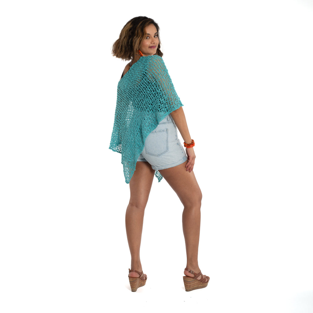 Short Teal Popcorn Knit Poncho - Your Stylish and Cozy Fashion Essential - Shopthatapp.ca