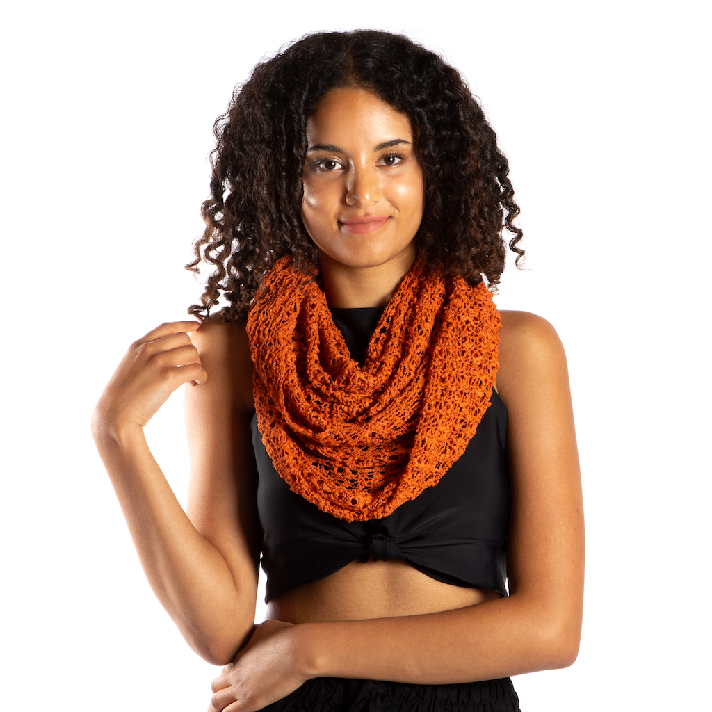 Popcorn Knit Orange Infinity Scarf - Cozy and Stylish Accessory - Shopthatapp.ca