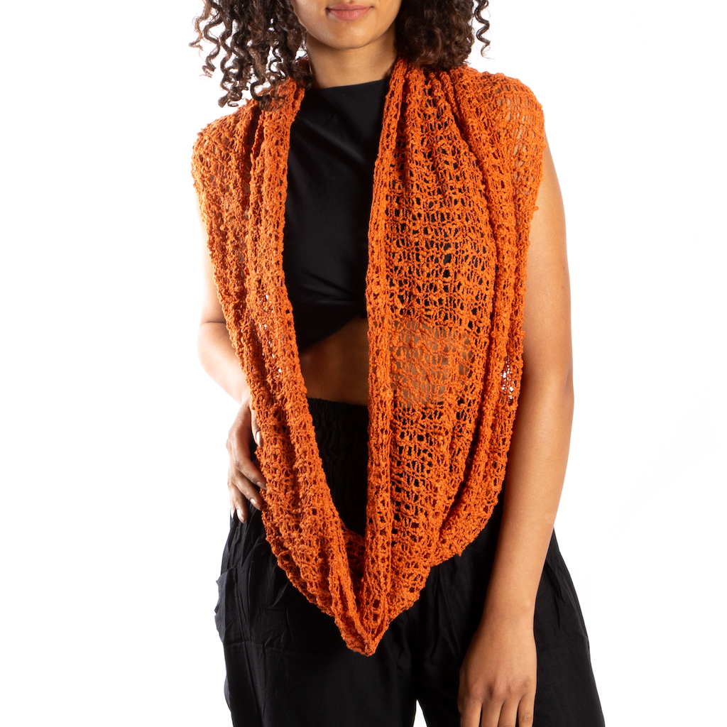 Popcorn Knit Orange Infinity Scarf - Cozy and Stylish Accessory - Shopthatapp.ca