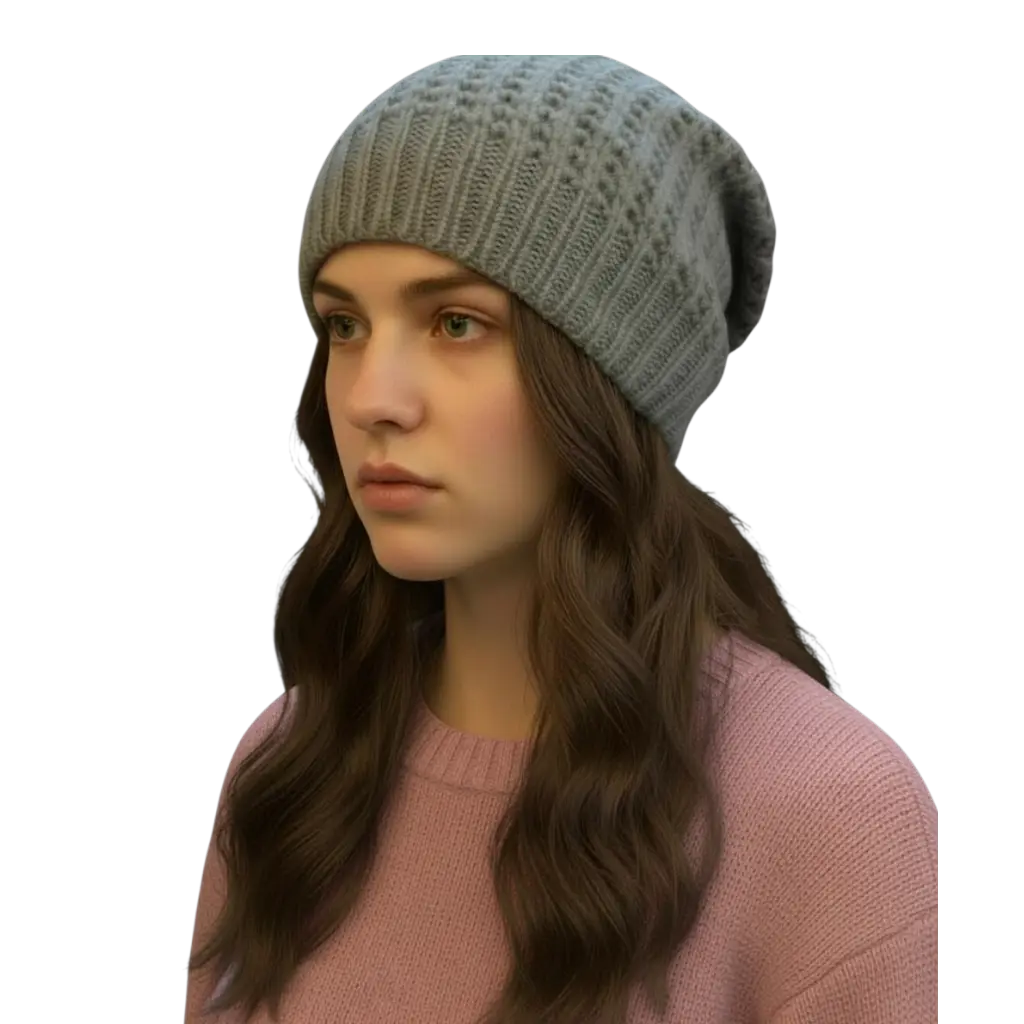Gray knit hat with tie-back detail from Suzie Blue Canada, showcasing a cozy, simple style perfect for casual wear.