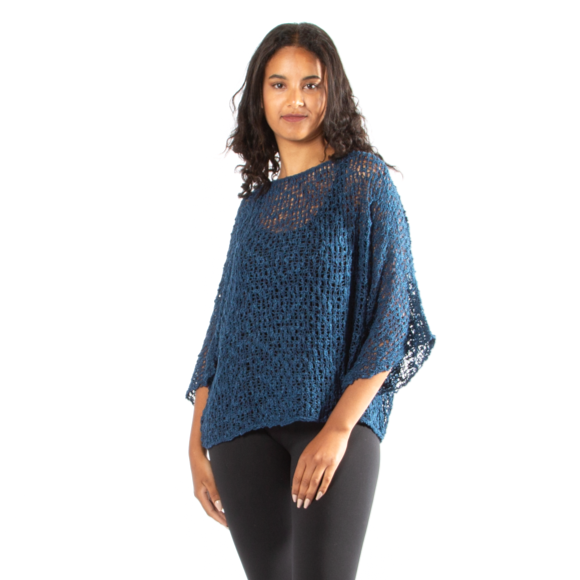 Navy Blue Popcorn Knit Top - Shopthatapp.ca