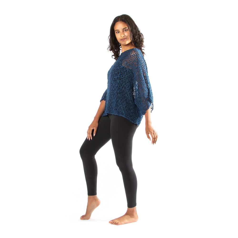 Navy Blue Popcorn Knit Top - Shopthatapp.ca
