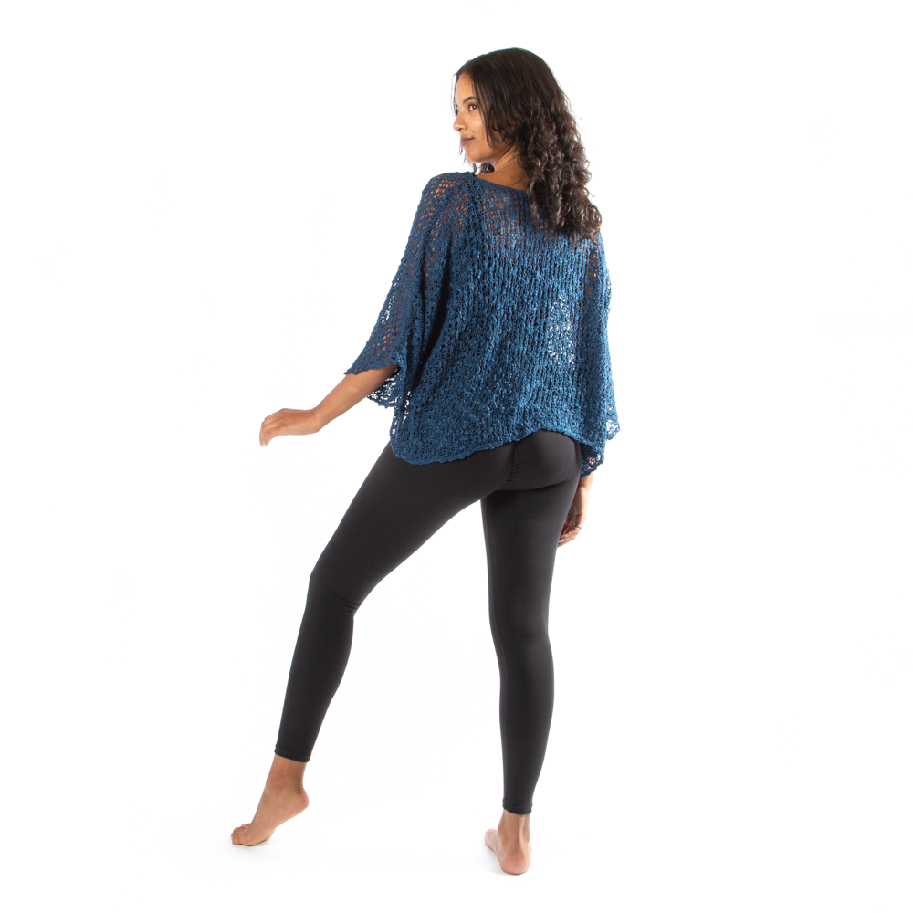 Navy Blue Popcorn Knit Top - Shopthatapp.ca