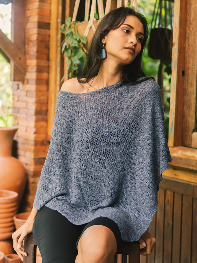 Double Knit Popcorn Poncho - Denim Blue - Shopthatapp.ca