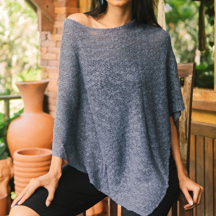 Double Knit Popcorn Poncho - Denim Blue - Shopthatapp.ca