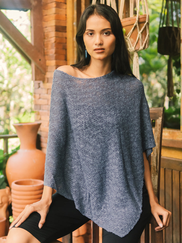 Double Knit Popcorn Poncho - Denim Blue - Shopthatapp.ca