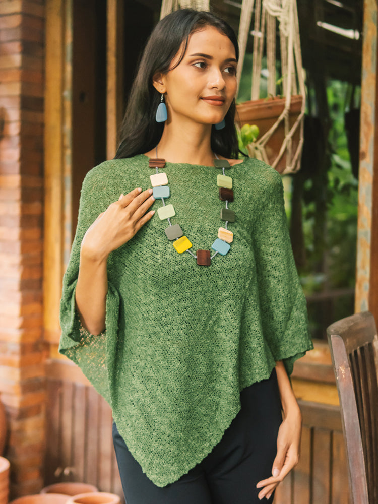 Double Knit Green Popcorn Poncho - Shopthatapp.ca