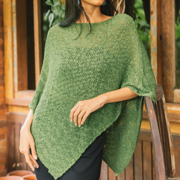 Double Knit Green Popcorn Poncho - Shopthatapp.ca