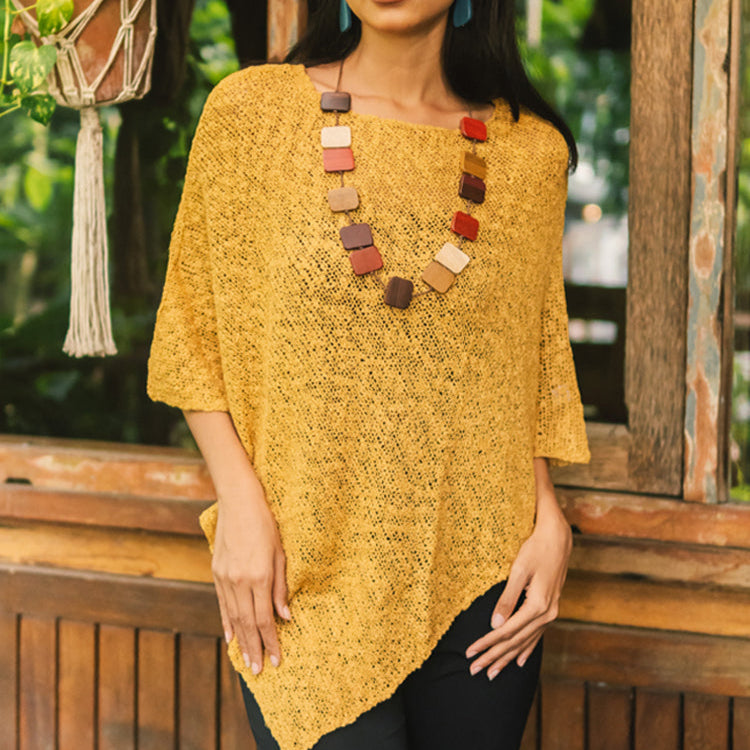 Popcorn Double Knit Poncho in Saffron - Cozy & Stylish Saffron Popcorn Poncho - Shopthatapp.ca