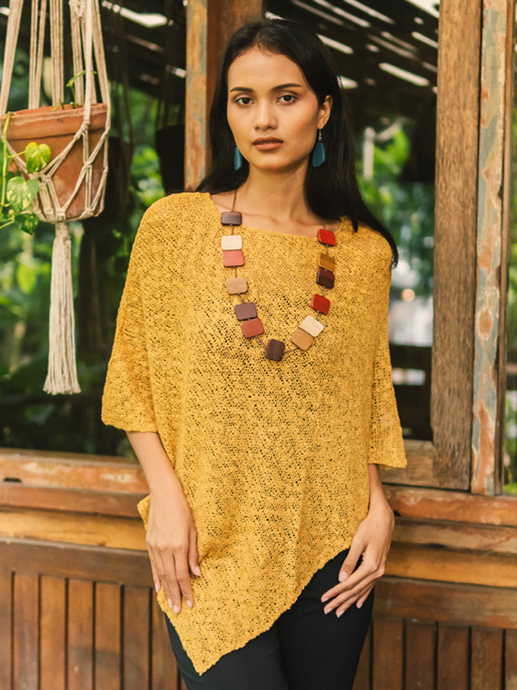 Popcorn Double Knit Poncho in Saffron - Cozy & Stylish Saffron Popcorn Poncho - Shopthatapp.ca