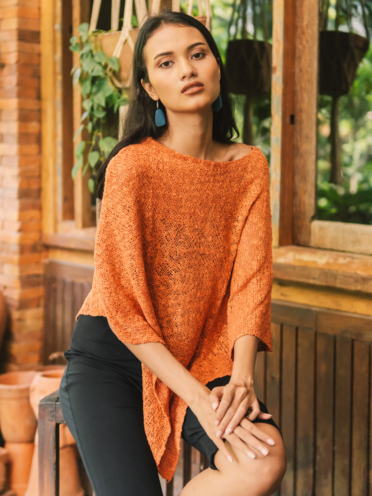 Double Knit Orange Popcorn Poncho for Cozy Style - Shopthatapp.ca