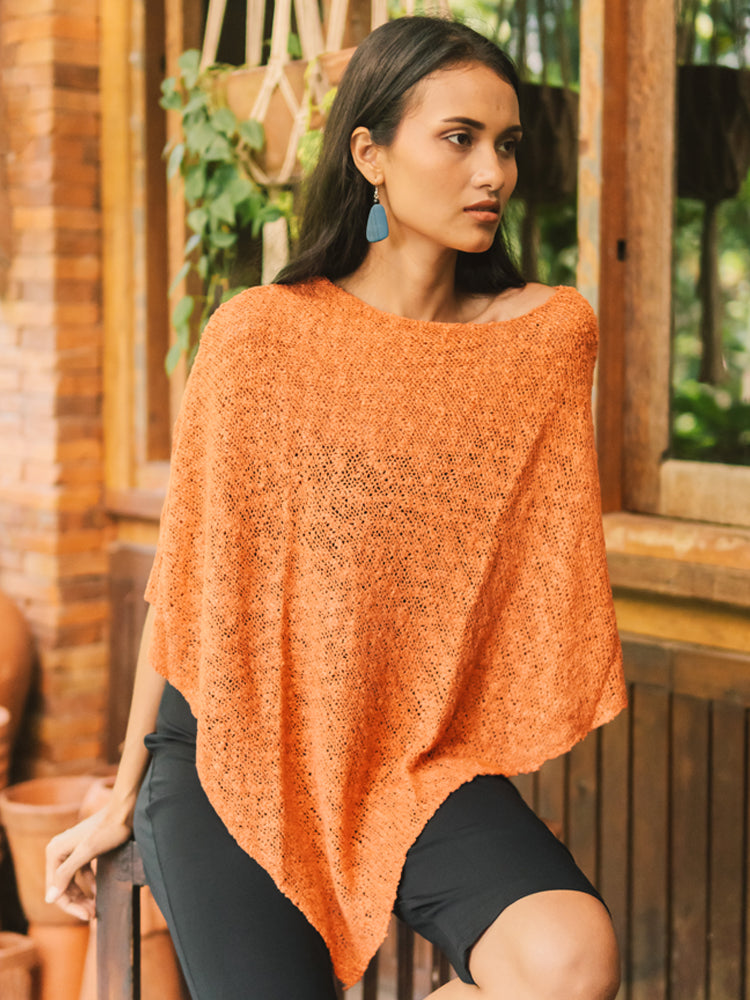 Double Knit Orange Popcorn Poncho for Cozy Style - Shopthatapp.ca