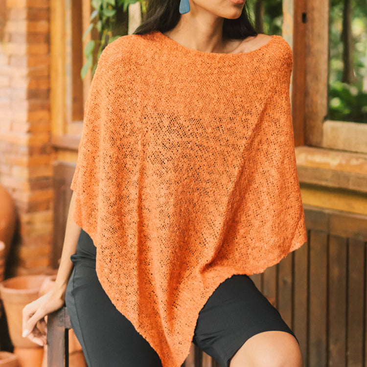 Double Knit Orange Popcorn Poncho for Cozy Style - Shopthatapp.ca
