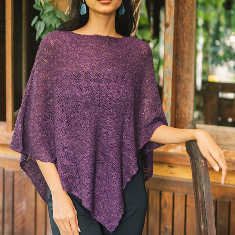 Double Knit Popcorn Poncho - Purple - Shopthatapp.ca