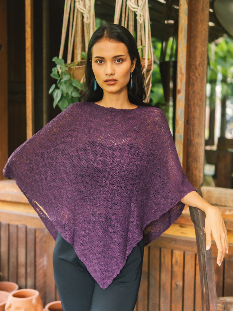 Double Knit Popcorn Poncho - Purple - Shopthatapp.ca