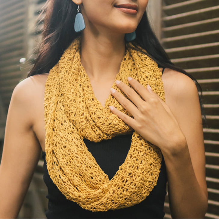 Popcorn Knit Infinity Scarf - Saffron - Shopthatapp.ca