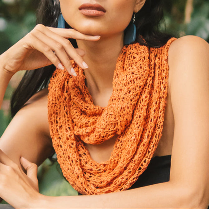 Popcorn Knit Orange Infinity Scarf - Cozy and Stylish Accessory - Shopthatapp.ca