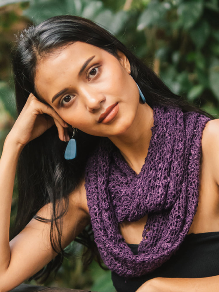 Popcorn Knit Infinity Scarf in Purple - Cozy and Stylish Purple Popcorn Knit Infinity Scarf - Shopthatapp.ca