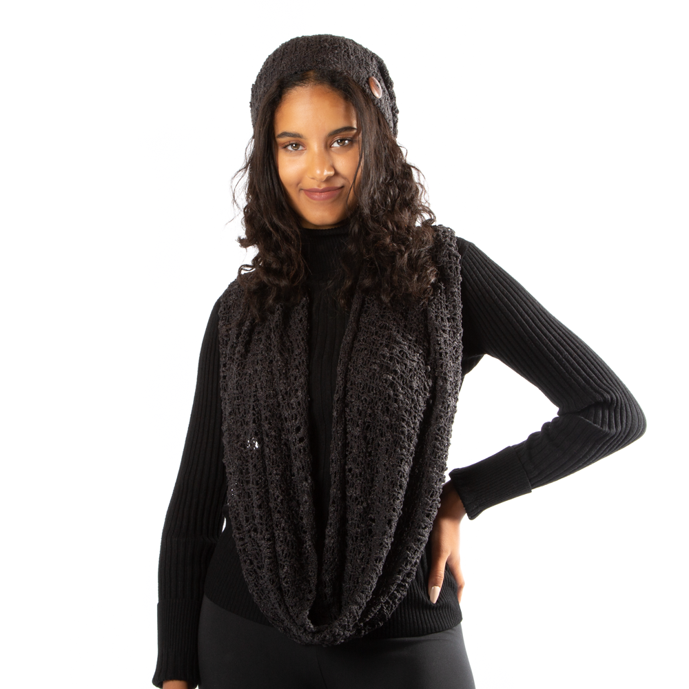 Black Popcorn Knit Hat With Button - Shopthatapp.ca