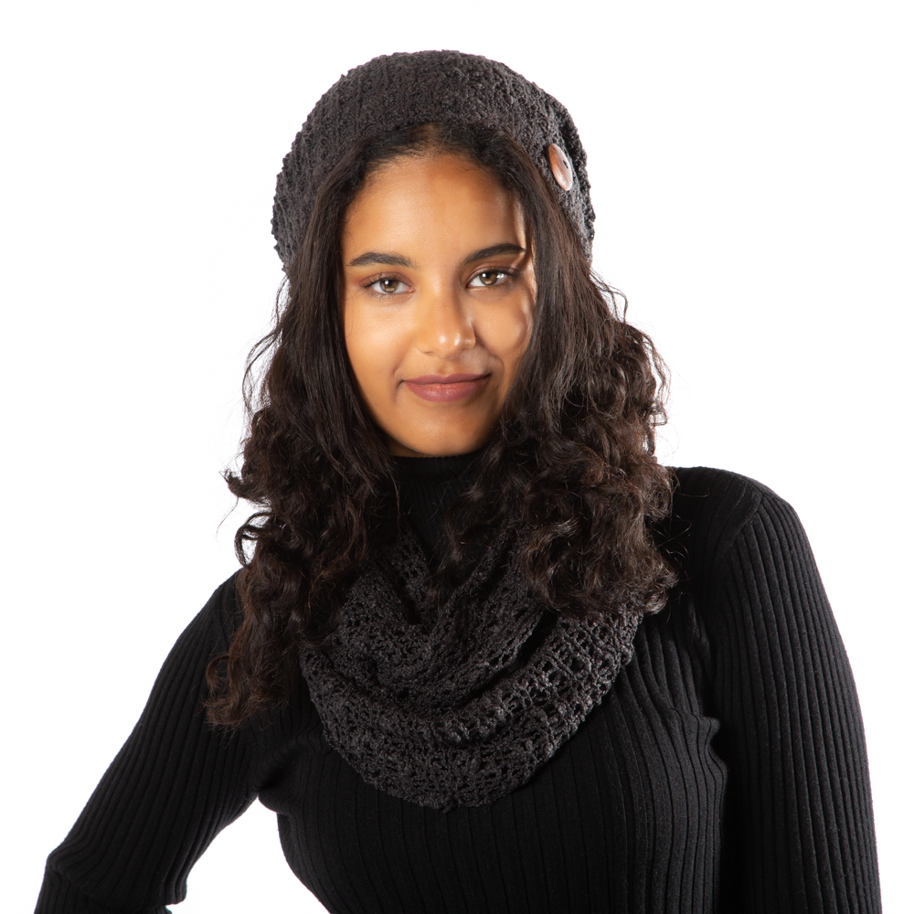 Black Popcorn Knit Hat With Button - Shopthatapp.ca