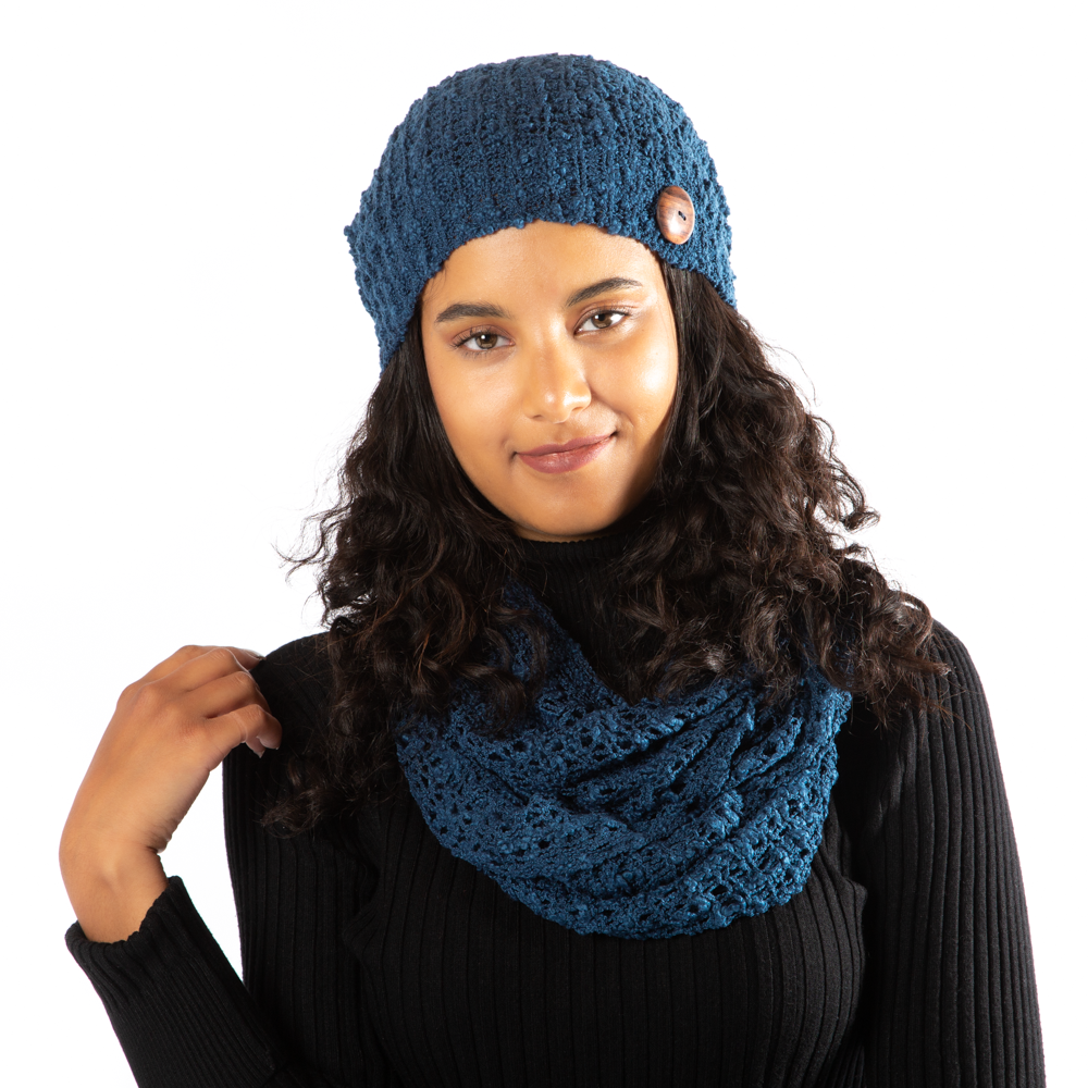 Popcorn Knit Infinity Scarf - Blue - Shopthatapp.ca