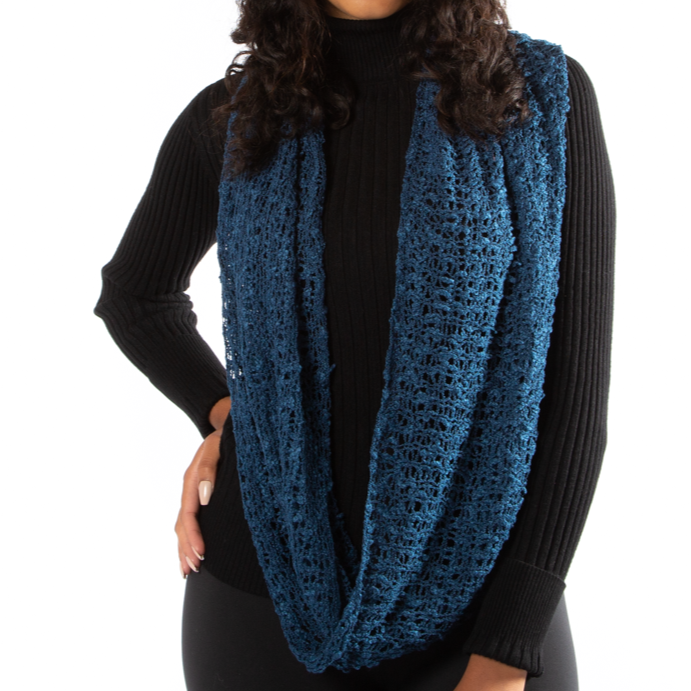 Popcorn Knit Infinity Scarf - Blue - Shopthatapp.ca